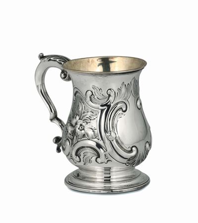 Boccale in Argento Sterling Fuso, Sbalzato e Cesellato, Londra, 1864 (argentiere Non Identificato...