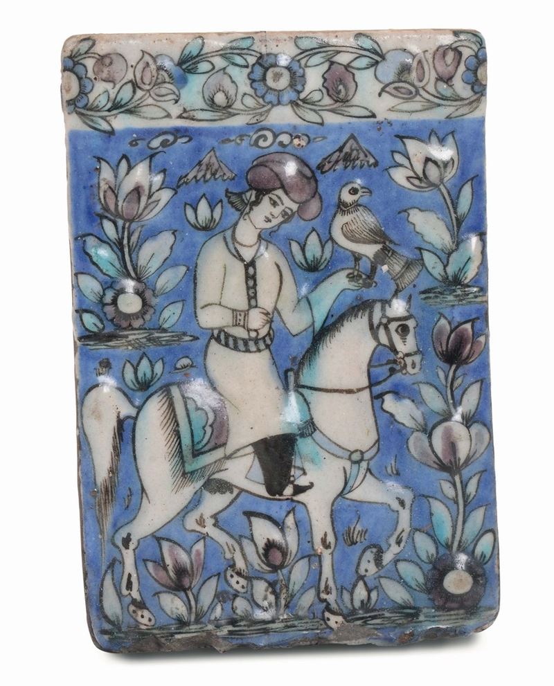 Piastrella Iran, periodo Qajar (1779-1925),  fine XIX - inizi XX secolo  - Auction Majolica from 15th to 19th century - Cambi Casa d'Aste