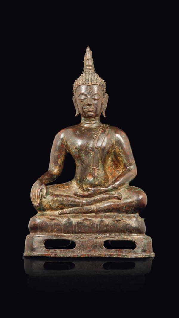 A bronze figure of seated Buddha, Thailand, 17th century