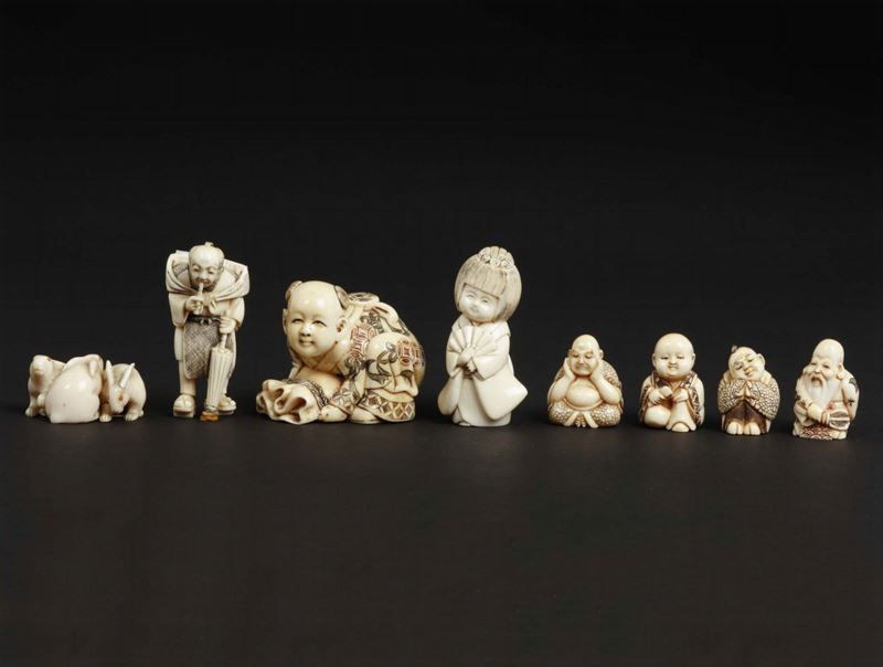 Eight carved ivory netsuke, Japan, early 20th century  - Auction Chinese Works of Art - Cambi Casa d'Aste