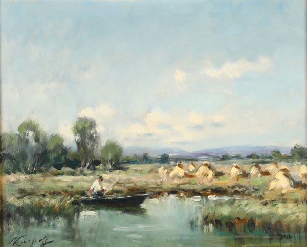 Ivan Karpoff (1898 - 1970) Paesaggio lacustre