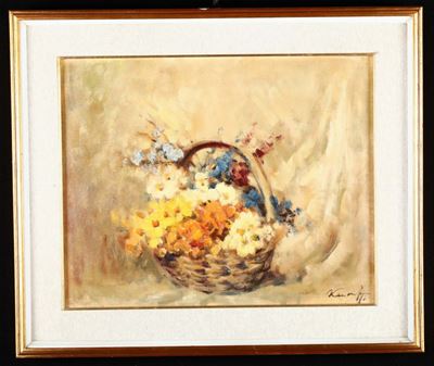 Ivan Karpoff (1898 - 1970)natura Morta con Fiori e Cesto