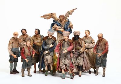 Presepe Napoletano con Teste e Arti in Terracotta e Corpo in Stoffa