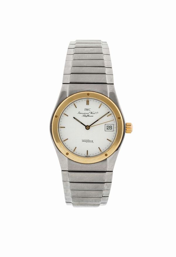 IWC, International Watch Co., Schaffhausen, Ingenieur, stainless steel and gold quartz wristwatch with date and a steel original bracelt with deployant clasp. Made circa 1980