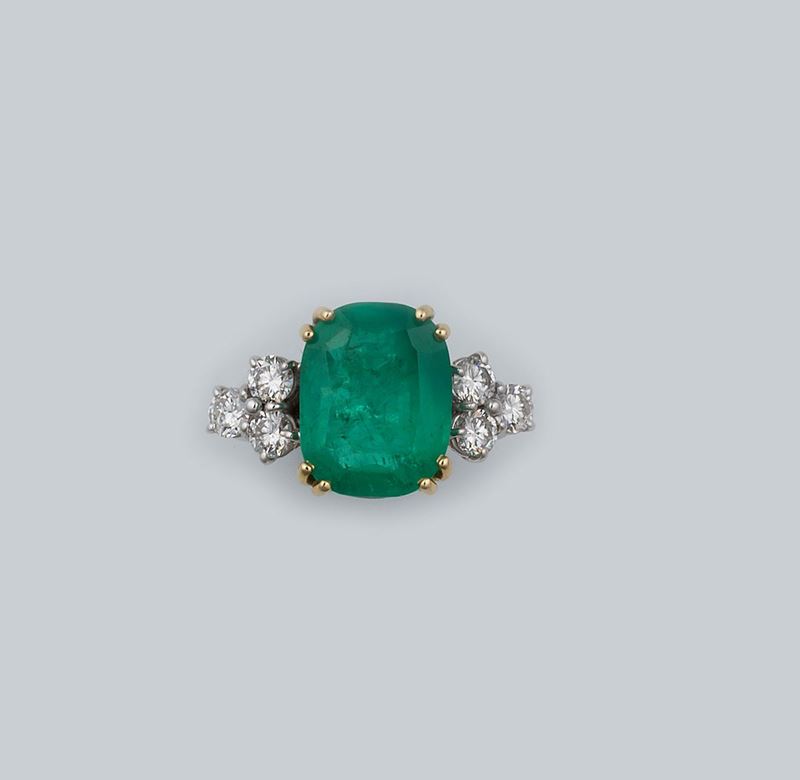 Anello con smeraldo Colombia e diamanti  - Asta Fine Jewels - II - Cambi Casa d'Aste
