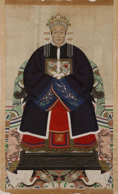 Dipinto su Carta Raffigurante Imperatrice, Cina, Dinastia Qing, XIX Secolo