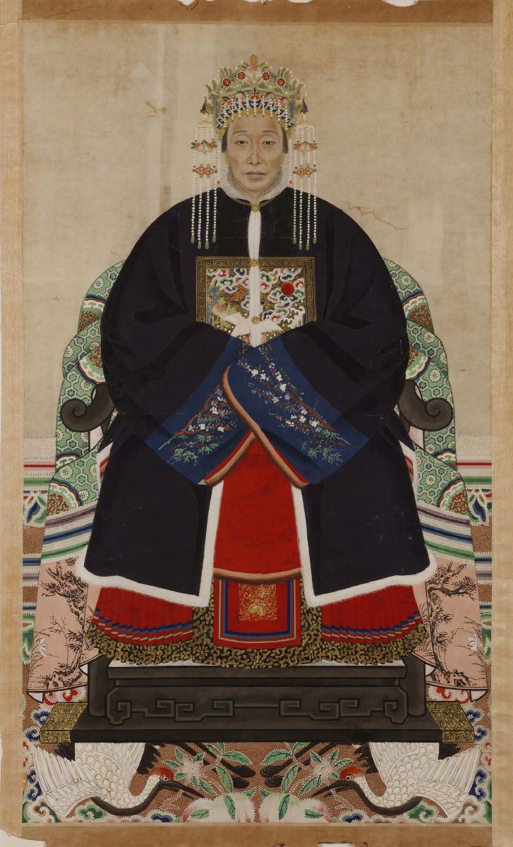 Dipinto su carta raffigurante Imperatrice, Cina, Dinastia Qing, XIX secolo  - Asta Chinese Works of Art - Cambi Casa d'Aste