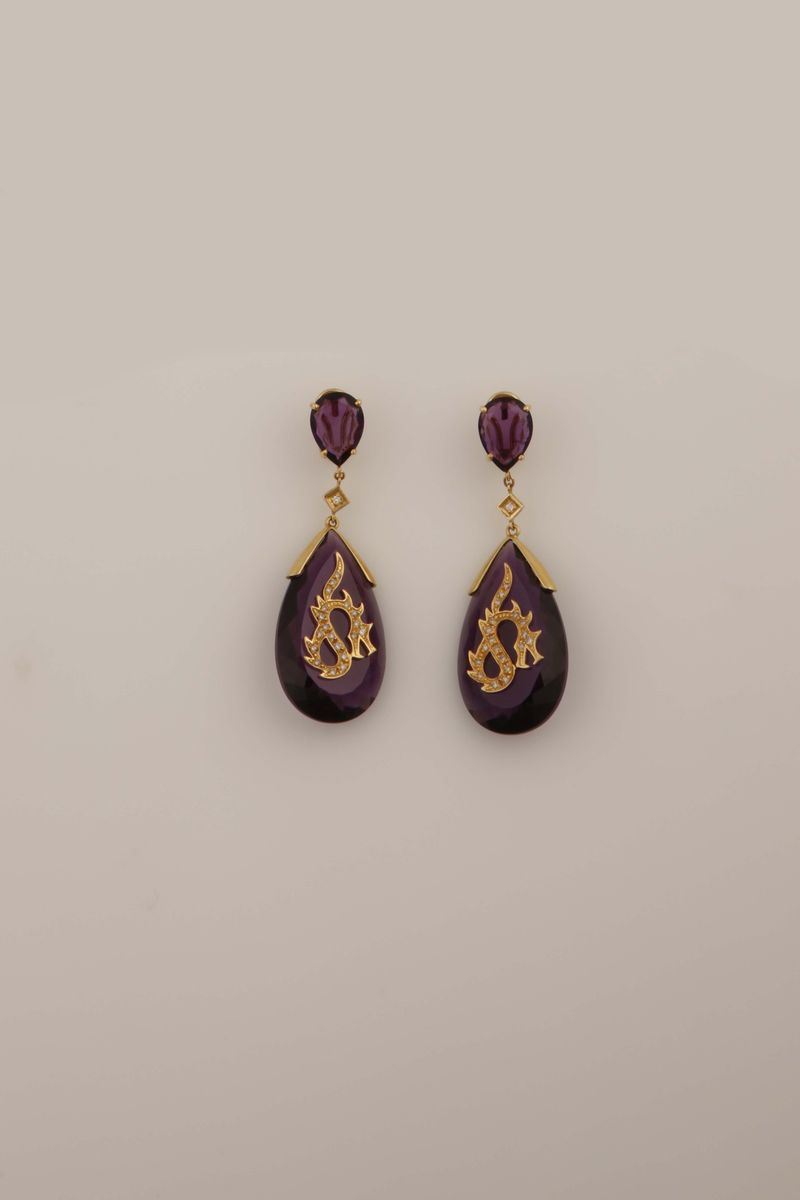 Orecchini pendenti con ametista e Drago  - Auction Vintage, Jewels and Bijoux - Cambi Casa d'Aste