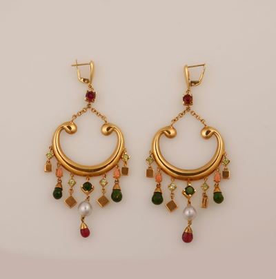 Orecchini Pendenti “gipsy” con Gemset e Perle