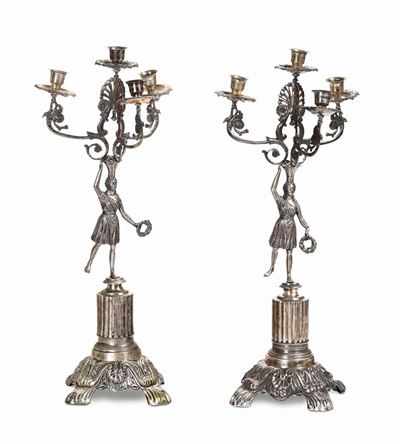 Coppia di Candelabri in Argento a Quattro Luci, Argentiere Ab