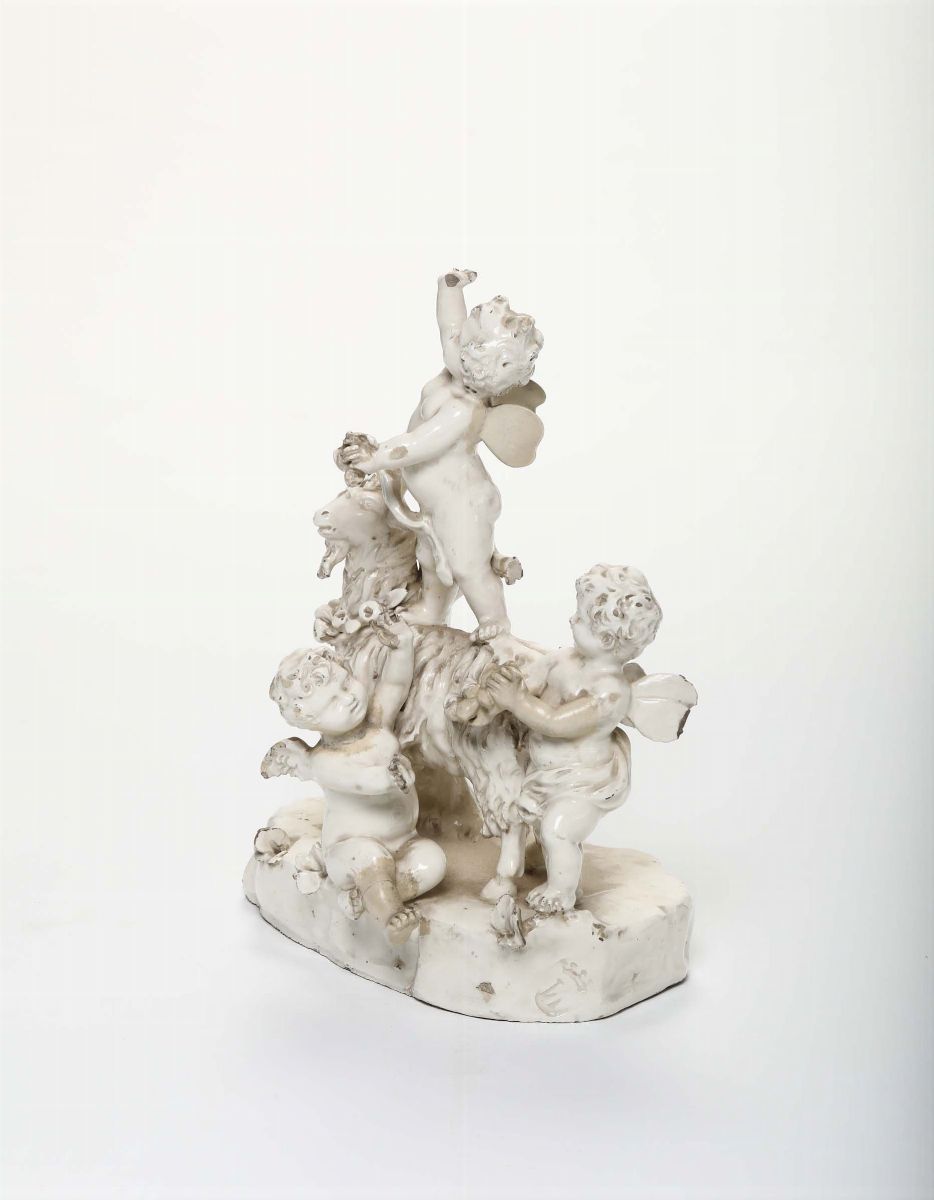 Gruppo in Porcellana Bianca con Putti e Capretta, XIX-XX Secolo