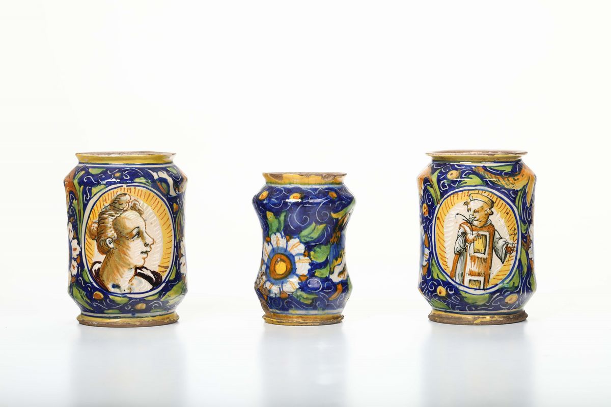 Tre Albarelli Venezia, Bottega di Mastro Giorgio (attr.) Seconda Metà del XVI Secolo