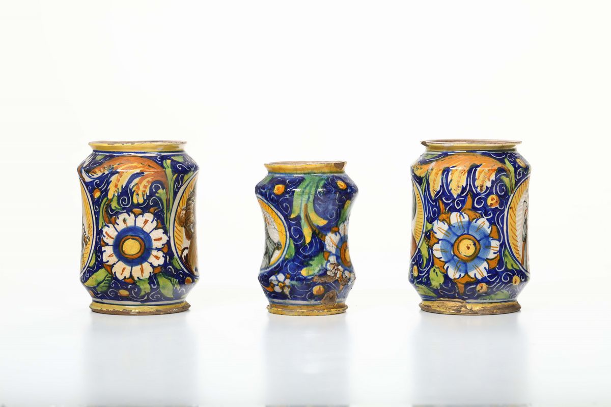 Tre Albarelli Venezia, Bottega di Mastro Giorgio (attr.) Seconda Metà del XVI Secolo