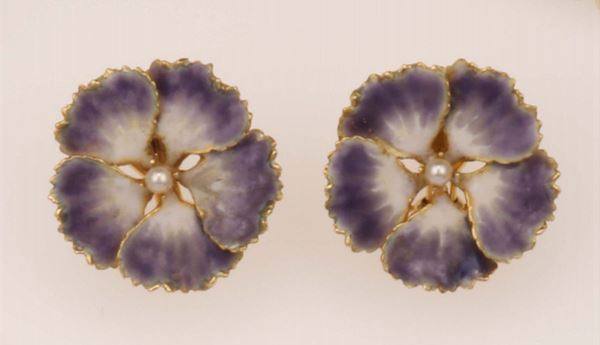 Pair of enamel and pearl earrings