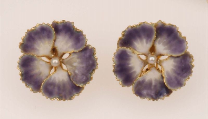 Pair of enamel and pearl earrings  - Auction Fine Jewels - II - Cambi Casa d'Aste