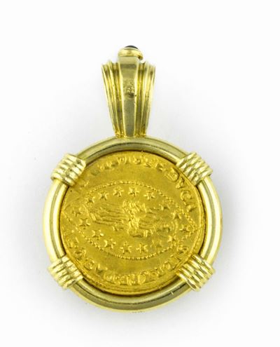 Pendente con Zecchino e Piccolo Smeraldo Taglio Cabochon