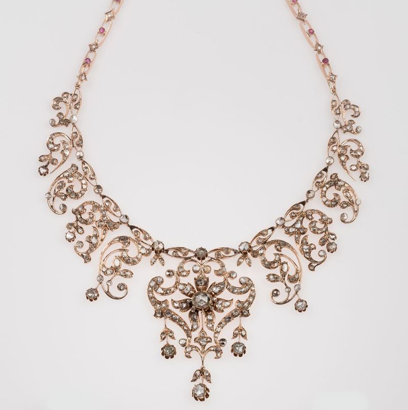 Rose-cut diamond and ruby necklace  - Auction Fine Jewels - II - Cambi Casa d'Aste