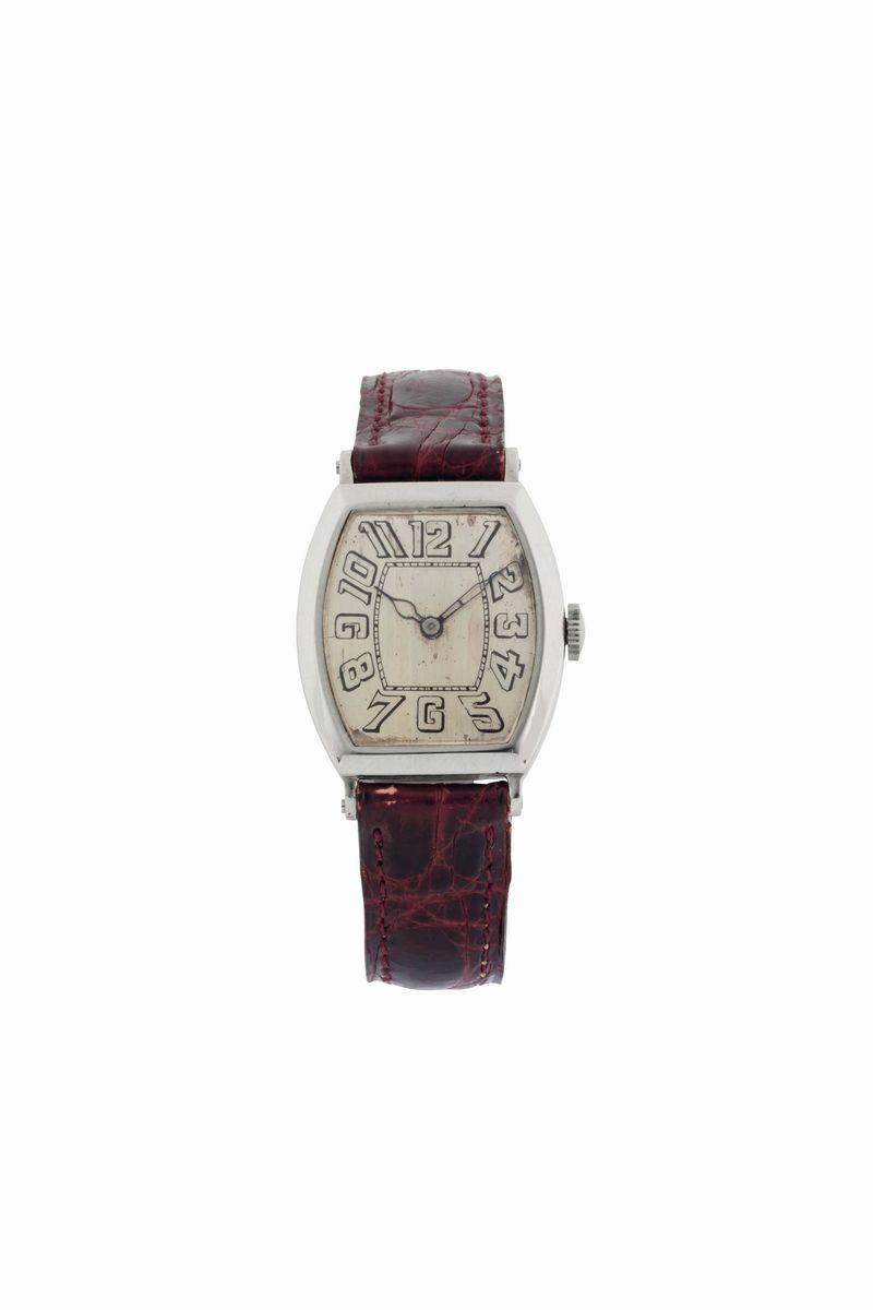 UNSIGNED, 14K white gold, tonneau shaped wristwatch. Made circa 1930  - Auction Watches and Pocket Watches - Cambi Casa d'Aste