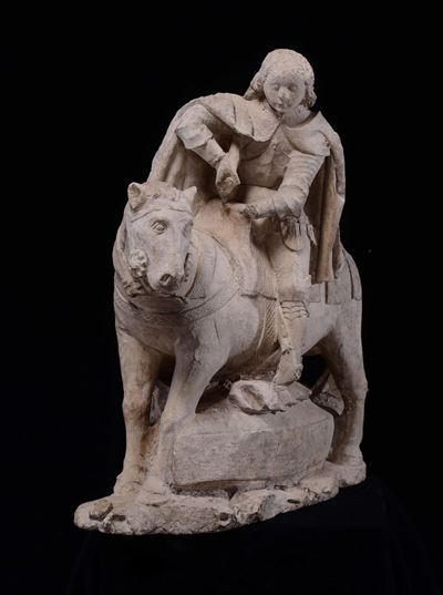 Scultura in Pietra Calcarea Rappresentante San Giorgio, Francia, XVI Secolo