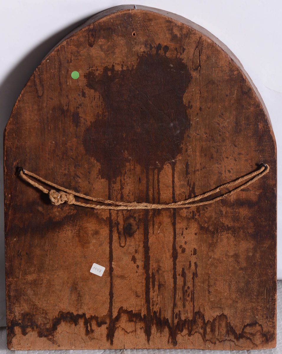 Cristo Deposto. Altorilievo Centinato in Legno Policromo. Italia Centrale del XV-XVI Secolo