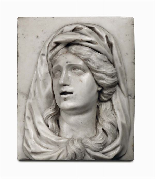 Testa femminile (Maria Vergine?) in marmo di Carrara. Alvise Tagliapietra (Venezia 1670 - 1747)