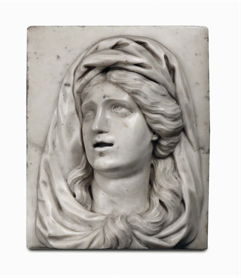 Female head (Virgin Mary?) in Carrara marble. Alvise Tagliapietra (1670-1747)  - Auction Sculpture and Works of Art - Cambi Casa d'Aste