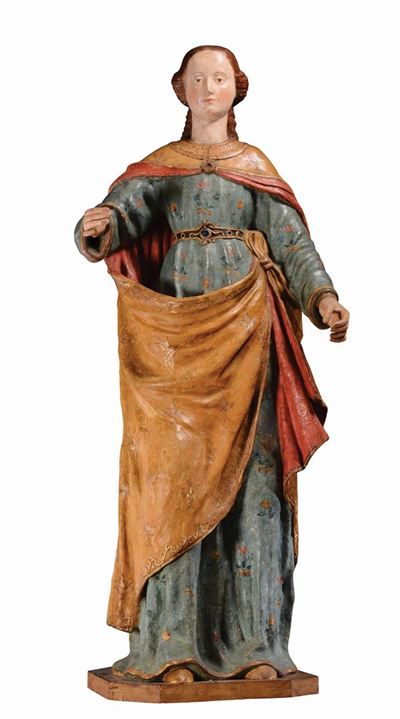 Figura di Santa in Legno Scolpito e Policromo. Scultore Operante nelle Marche nella Seconda Metà ...