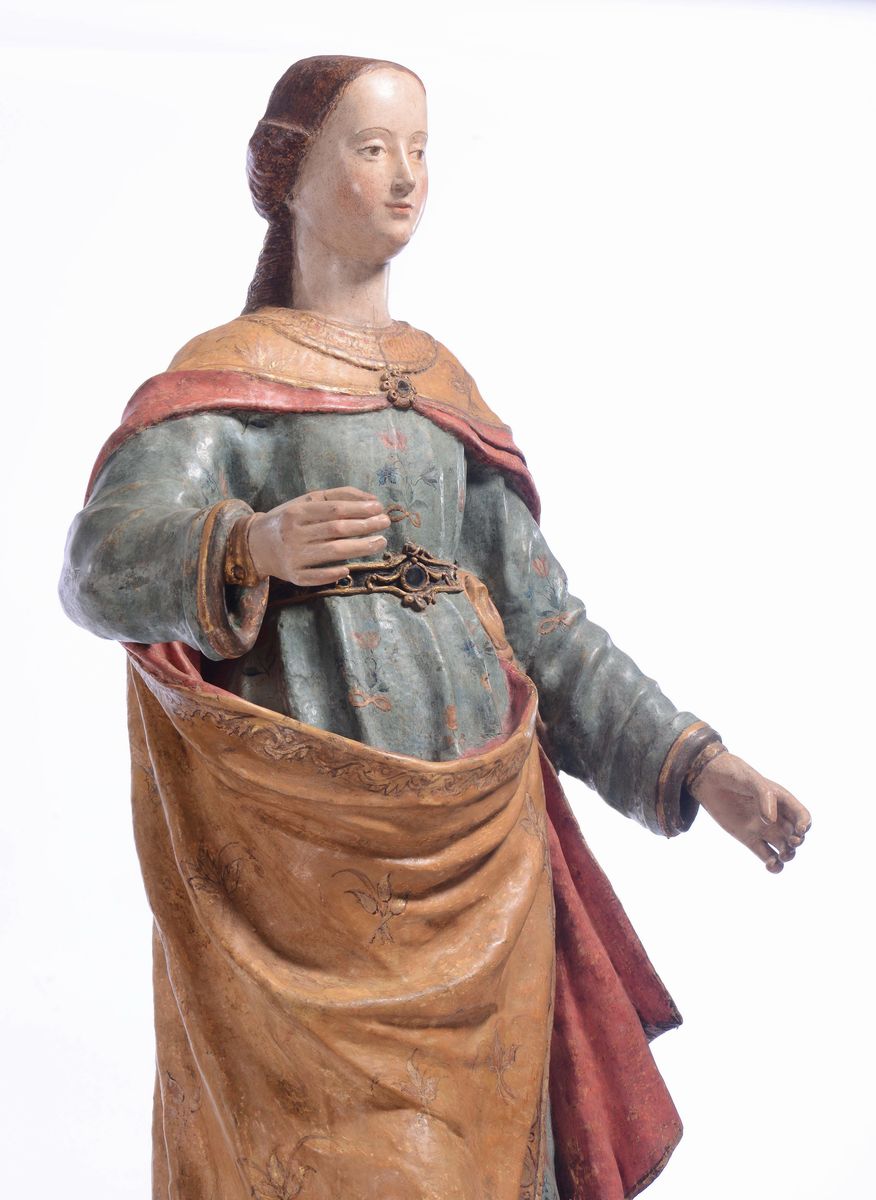 Figura di Santa in Legno Scolpito e Policromo. Scultore Operante nelle Marche nella Seconda Metà ...