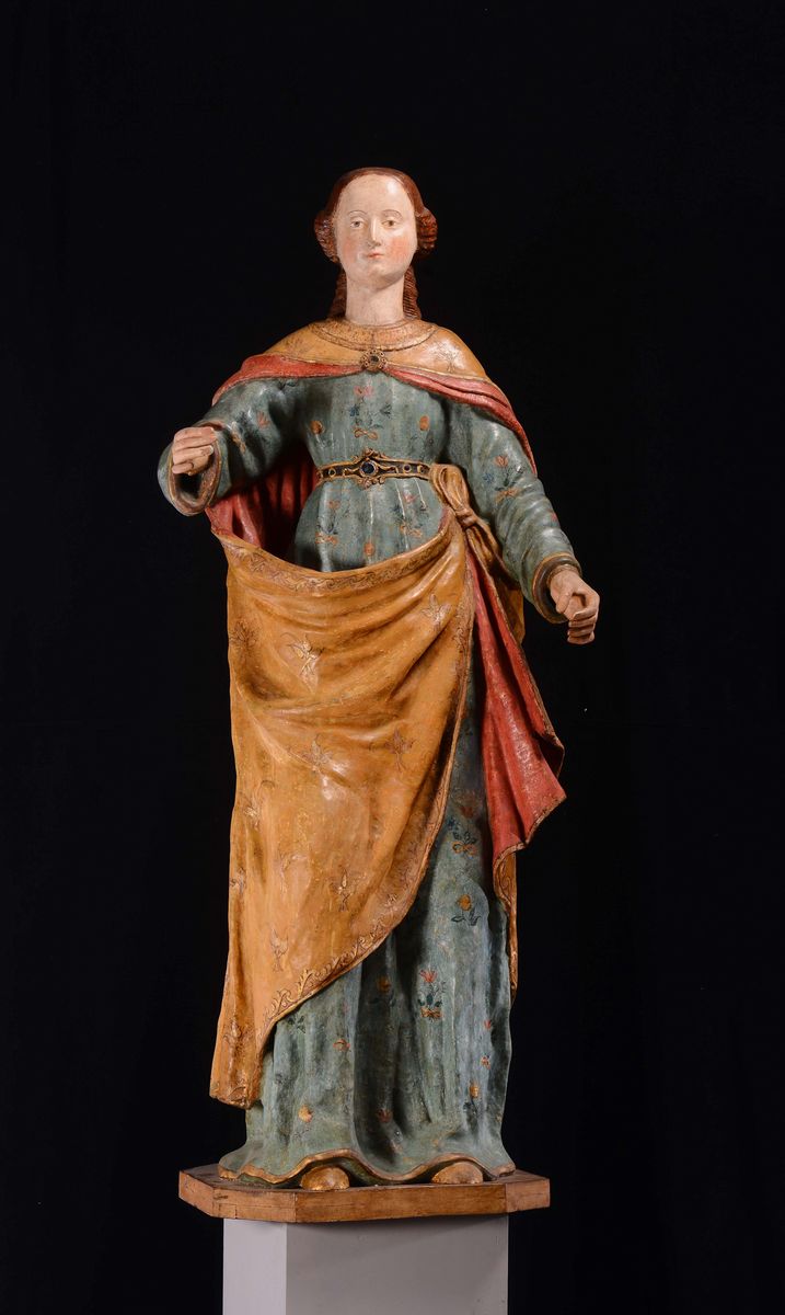 Figura di Santa in Legno Scolpito e Policromo. Scultore Operante nelle Marche nella Seconda Metà ...