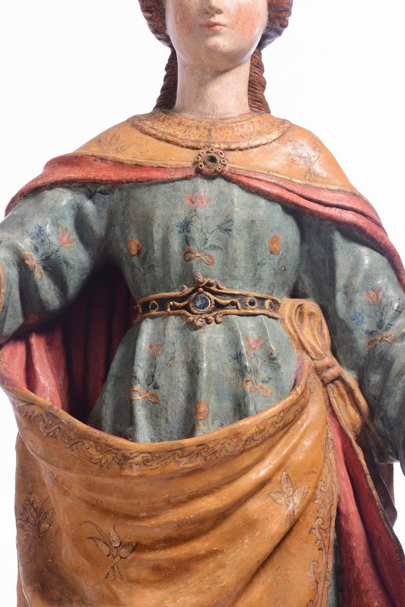 Figura di Santa in Legno Scolpito e Policromo. Scultore Operante nelle Marche nella Seconda Metà ...