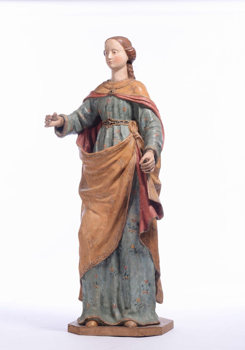Figura di Santa in Legno Scolpito e Policromo. Scultore Operante nelle Marche nella Seconda Metà ...