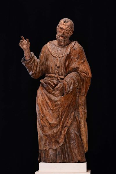 Santo in Legno Policromo e Dorato. Scultore Lombardo del XVI Secolo