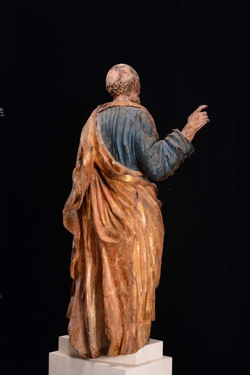 Santo in Legno Policromo e Dorato. Scultore Lombardo del XVI Secolo