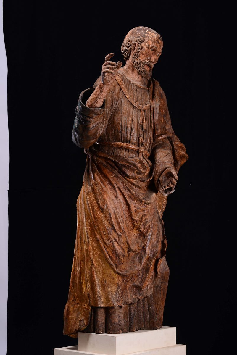 Santo in Legno Policromo e Dorato. Scultore Lombardo del XVI Secolo