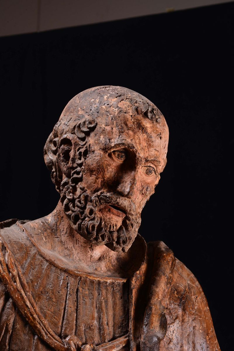 Santo in Legno Policromo e Dorato. Scultore Lombardo del XVI Secolo