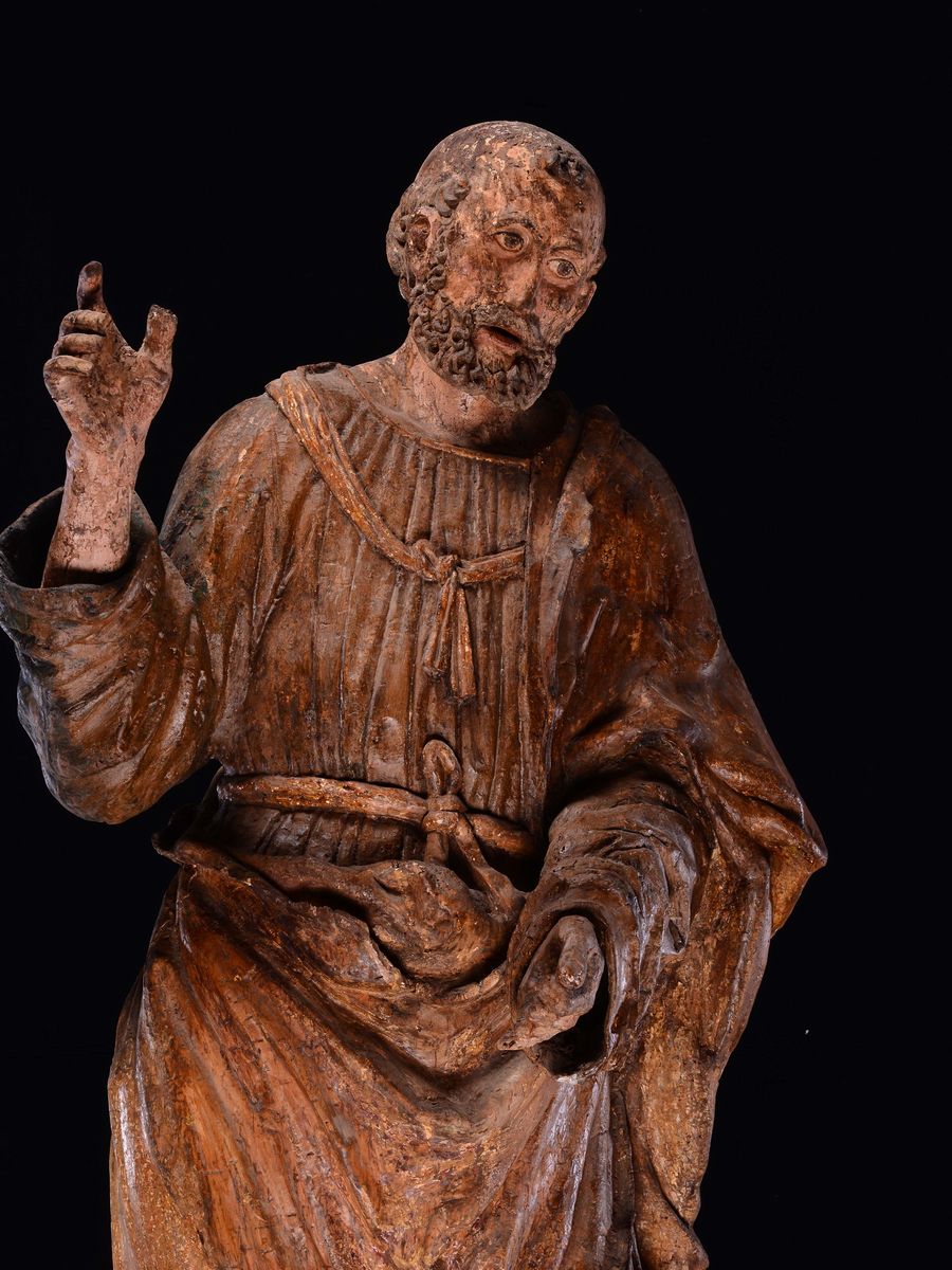 Santo in Legno Policromo e Dorato. Scultore Lombardo del XVI Secolo