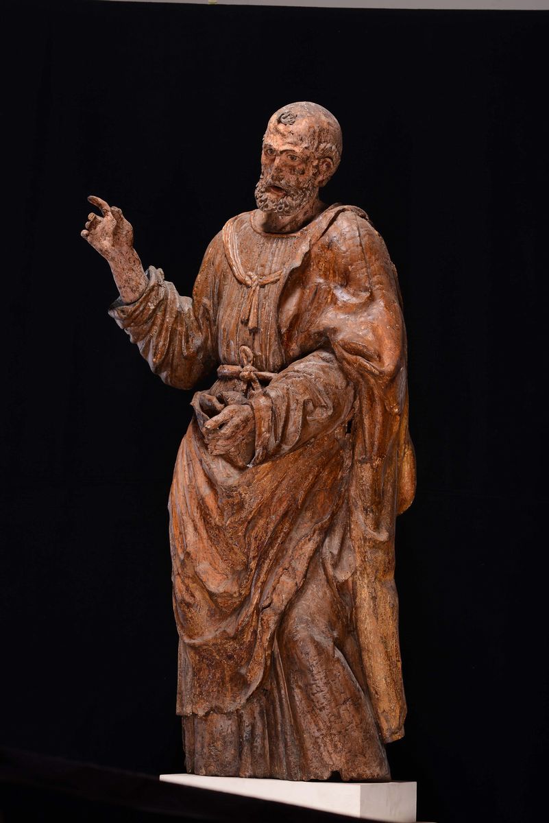 Santo in Legno Policromo e Dorato. Scultore Lombardo del XVI Secolo