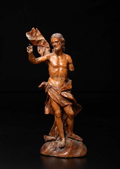 Scultura in Legno di Cirmolo Rappresentante Cristo Redentore, Bottega Veneta del XVII Secolo