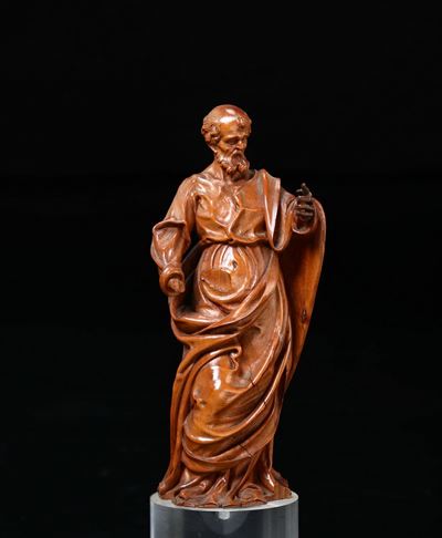 S.pietro in Legno di Bosso Scolpito. Scultore Barocco Attivo nel XVII Secolo Nell'italia del Nord