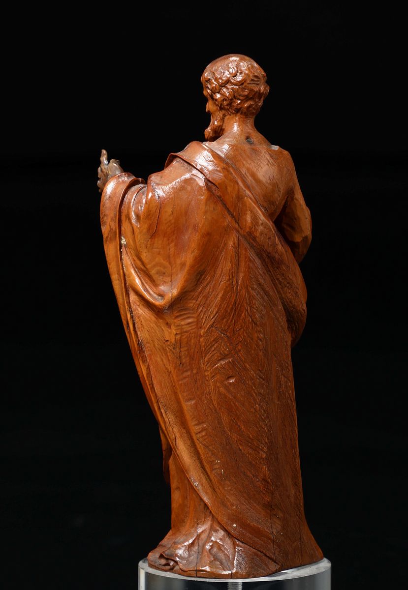 S.pietro in Legno di Bosso Scolpito. Scultore Barocco Attivo nel XVII Secolo Nell'italia del Nord