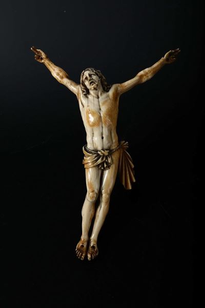 Cristo Vivo in Avorio Scolpito. Arte Barocca Italiana o Tedesca del XVII-XVIII Secolo
