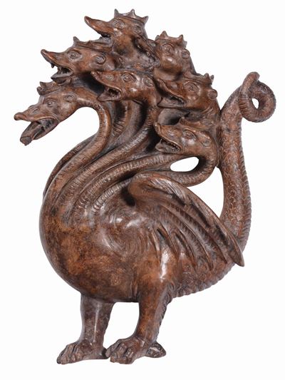 Idra di Lerna in Terracotta Dipinta. Plasticatore Italiano del XVI-XVII Secolo