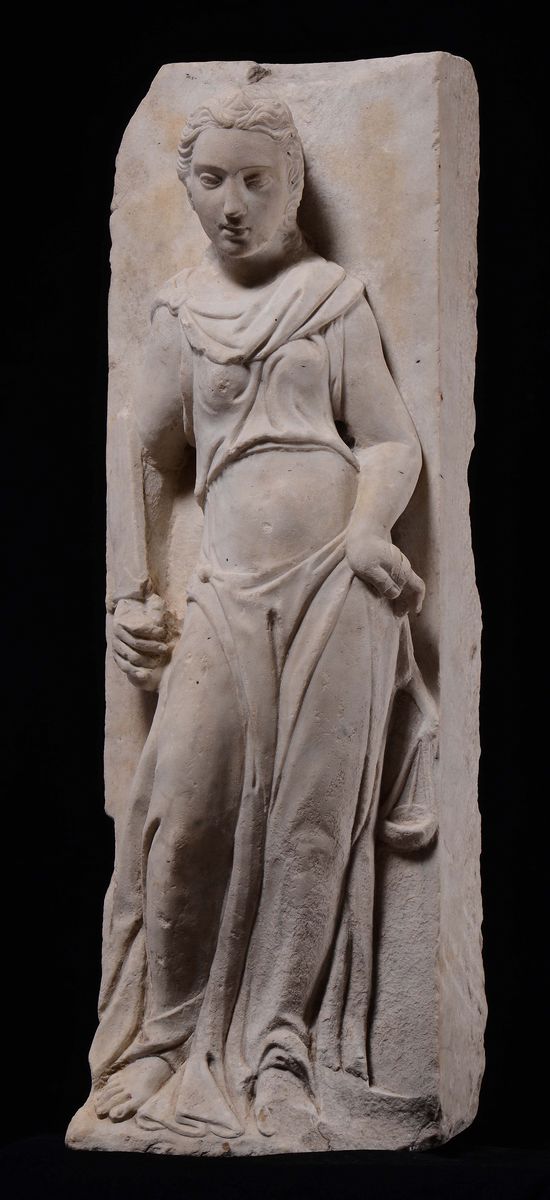 Rilievo in Marmo Raffigurante Allegoria della Giustizia. Scultore Quercesco Operante nella Prima ...
