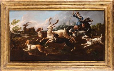 Philipp Peter Roos, Detto Rosa da Tivoli (francoforte sul Meno 1655 - Tivoli 1706)caccia al Cervo...