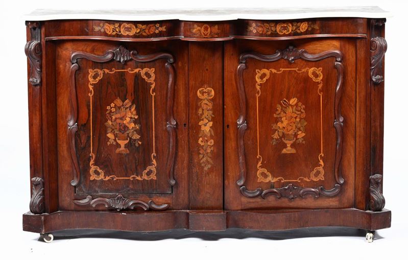Credenza in legno a due ante con piano in marmo, XIX secolo  - Asta Antiquariato - II - Cambi Casa d'Aste