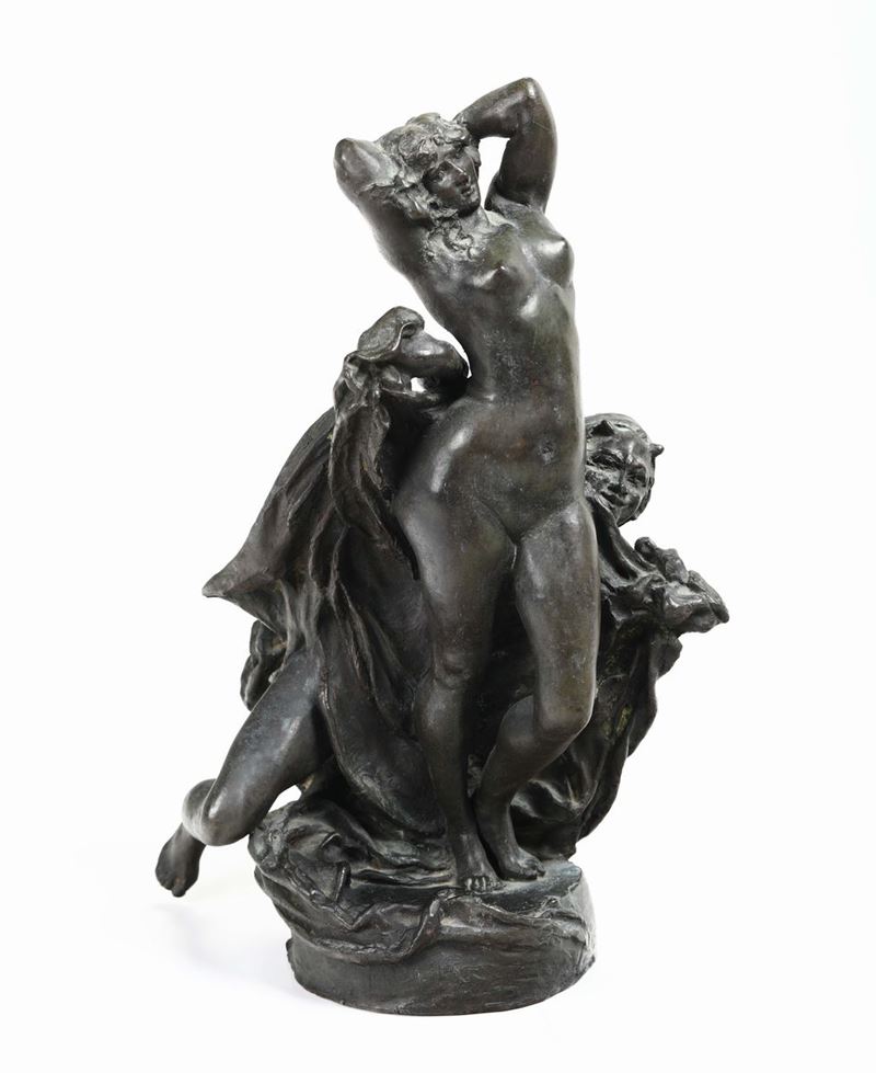 Gruppo in bronzo raffigurante satiro con ninfa, fine XIX secolo  - Asta Antiquariato - II - Cambi Casa d'Aste
