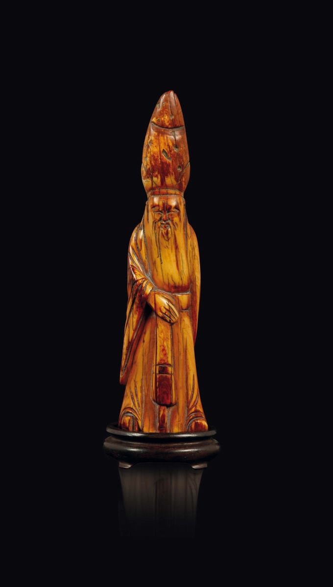 Due Sculture in Avorio Raffiguranti Shoulao, Cina, Dinastia Ming XVII Secolo e Dinastia Qing XIX ...