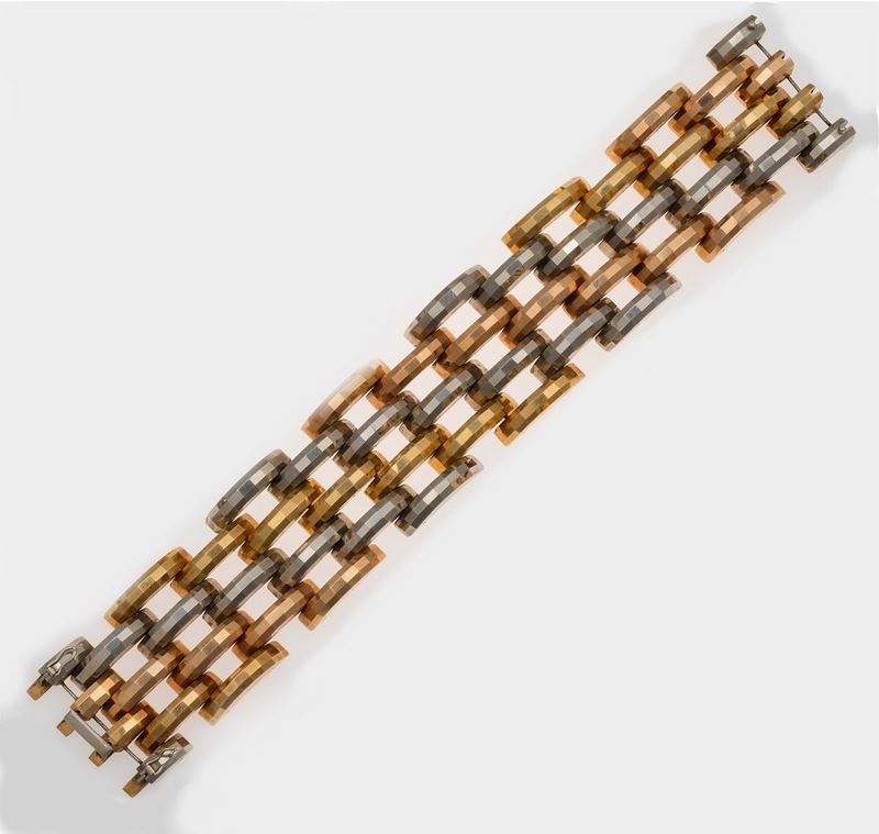 Three colour gold bracelet. Fascio mark  - Auction Fine Jewels - II - Cambi Casa d'Aste