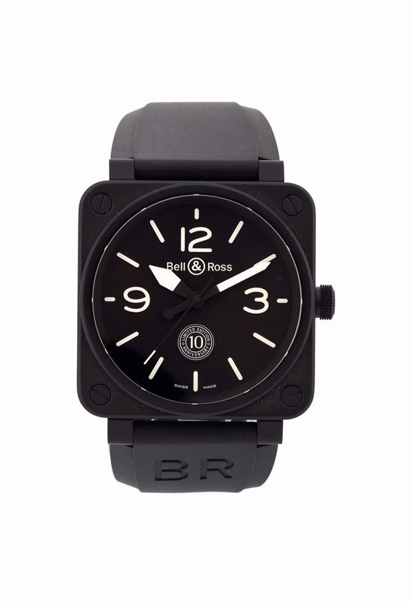 BELL&ROSS, 10th Anniversary Limited Edition, Ref. BR0192, No. 059/500. Fine and rare, square, self-winding, water resistant, stainless steel  and PVD-coated wristwatch with a stainless steel PVD-coated Bell & Ross buckle. Accompanied by the original box and Guarantee, additional Nato strap and tools. Made in a limited edition of 500 pieces in 2005 to celebrate the 10th Anniversary of this iconic model.