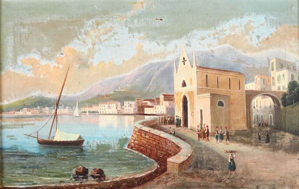 Anonimo del XIX secolo Coppia di vedute marine napoletane